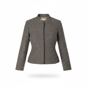 Doncaster Tweed Blazer Women 6 Brown Silk Mandarin Collar Quiet Luxury Old Money